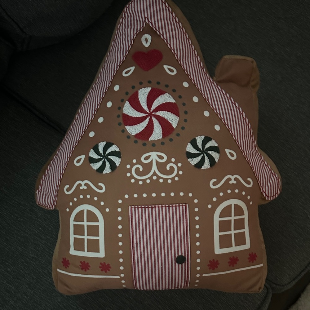 Gingerbread House Holiday Pillow